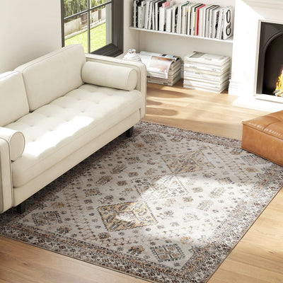 HOMCOM Vintage Area Rug, Non-Slip Washable Rug, Flannel Floor Carpet for Living Room, Bedroom, Dining Room, Home Office, 230 x 160 cm, Beige 