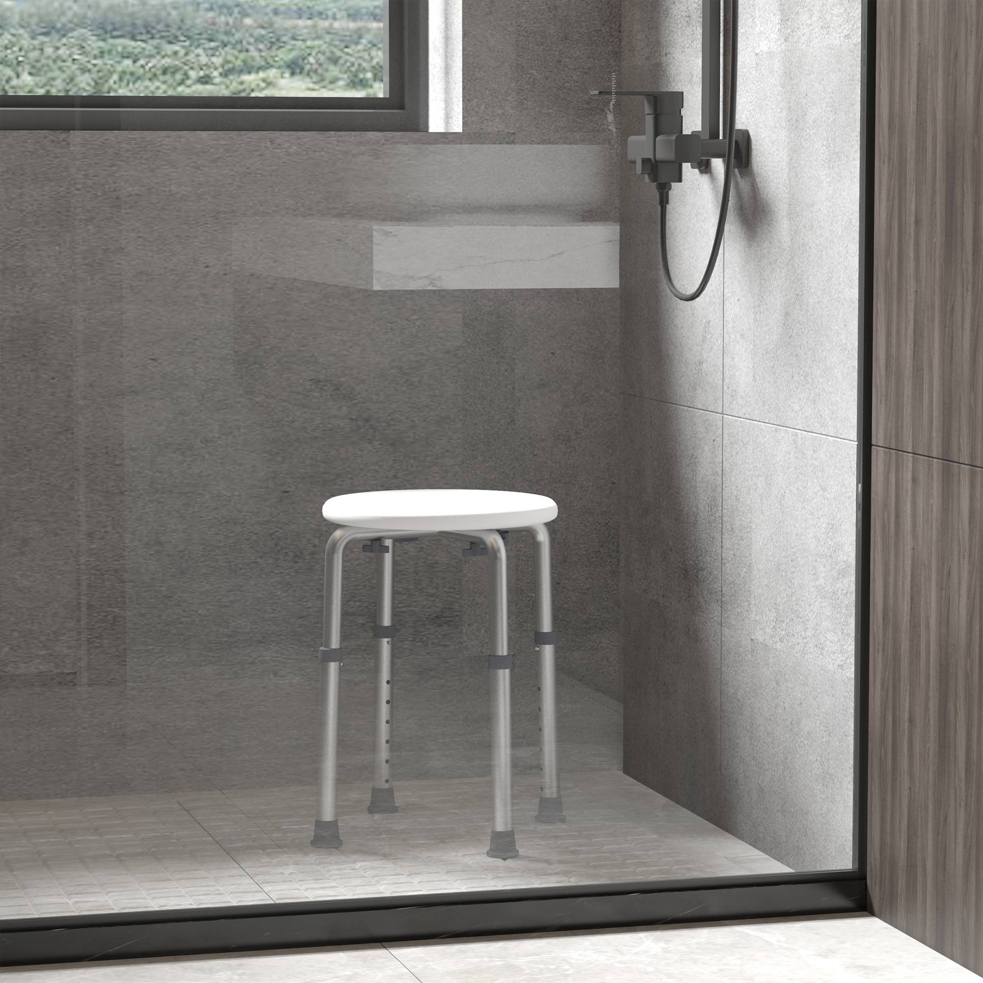 HOMCOM Shower Chair, Height Adjustable Aluminium Shower Stool with Non-Slip Feet for Disabled, Elderly, White 