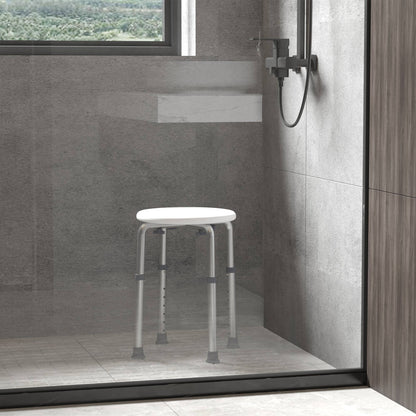 HOMCOM Shower Chair, Height Adjustable Aluminium Shower Stool with Non-Slip Feet for Disabled, Elderly, White 