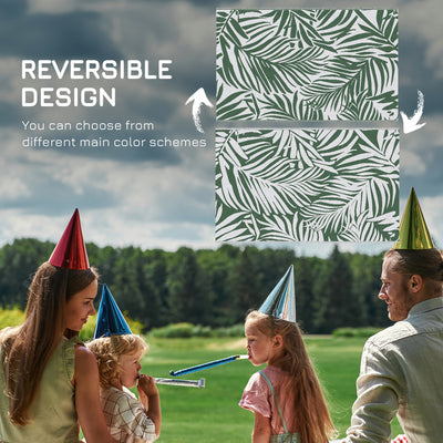 Outsunny Reversible Outdoor RV Rug, 1.5 x 2.4m Patio Floor Mat, Waterproof Plastic Straw Rug for Garden, Deck, Picnic, Beach, Camping, Green Leaves, Green and White 