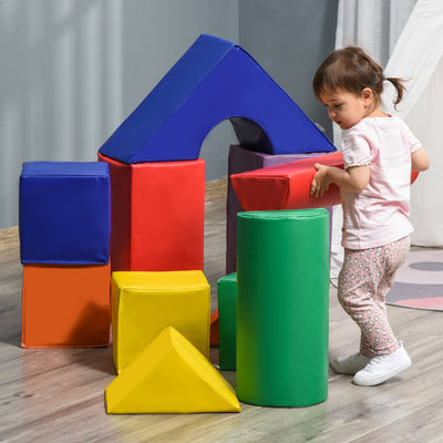 HOMCOM 11-Piece Soft Play Set Kids Foam Blocks, Toys for Climb and Crawl, Multicoloured 