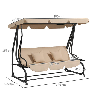 Outsunny Three-Person garden Swing Chair, with Adjustable Canopy - Light Brown 