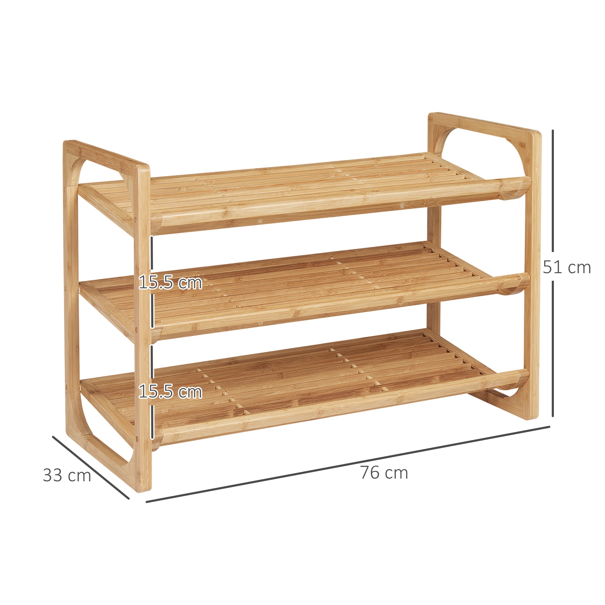 HOMCOM 3-Tier Shoe Rack, Bamboo Shoe Storage Organizer with Slatted Shelves, Free Standing Shoe Shelf Stand for 9 Pairs of Shoes for Entryway, Hallway, Natural 