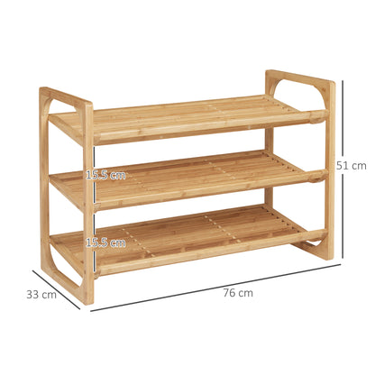 HOMCOM 3-Tier Shoe Rack, Bamboo Shoe Storage Organizer with Slatted Shelves, Free Standing Shoe Shelf Stand for 9 Pairs of Shoes for Entryway, Hallway, Natural 