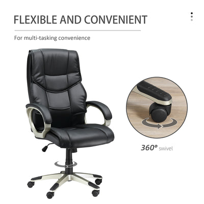 HOMCOM Home Office Chair High Back Computer Desk Chair with Faux Leather Adjustable Height Rocking Function Black 