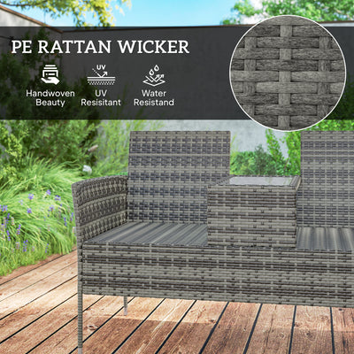 Outsunny Two-Seat Rattan Chair, with Middle Table - Charcoal Grey 