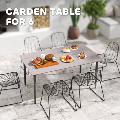 Outsunny Garden Table, Outdoor Dining Table for 6 People, 160 x 90 x 74 cm, with Rust Resistant Metal Frame, WPC Top, for Balcony, Terrace, Light Grey 