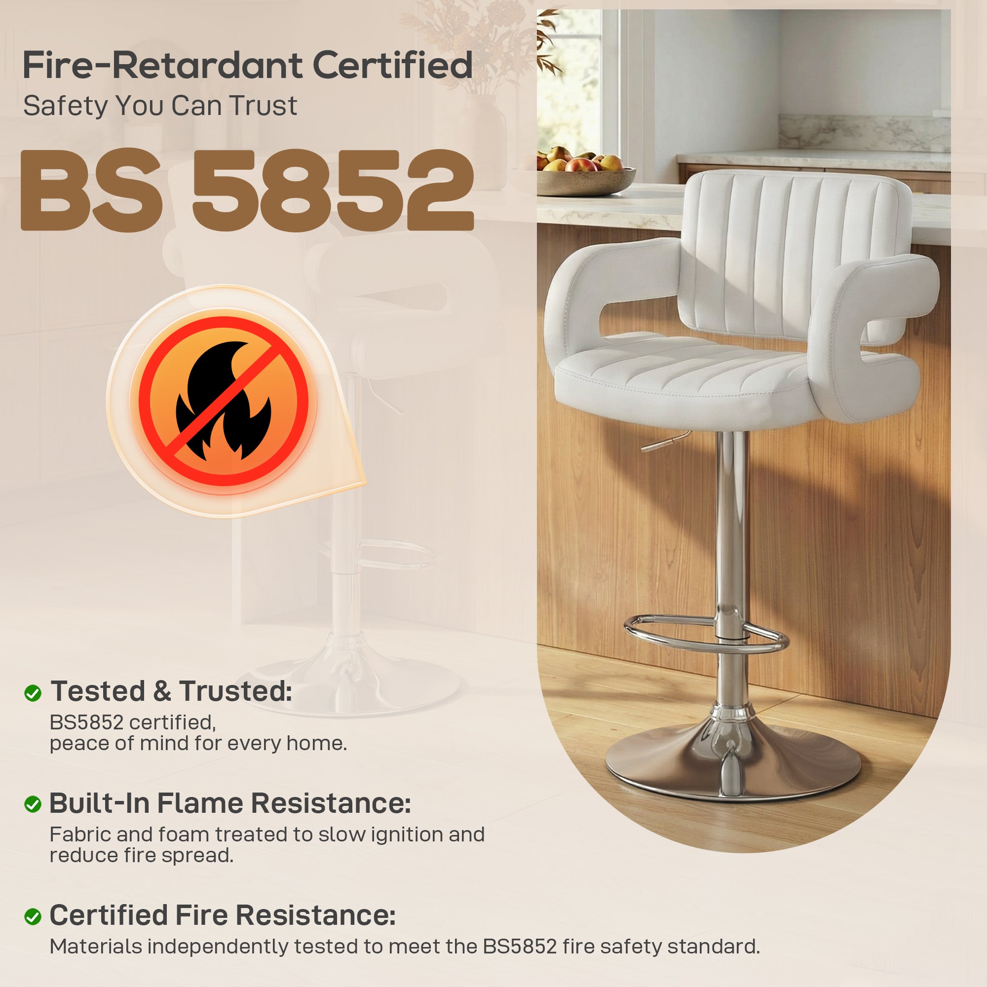 HOMCOM Bar Stools Adjustable Swivel Kitchen Chairs with Backrest Armrest Set of 2 PU Leather White 