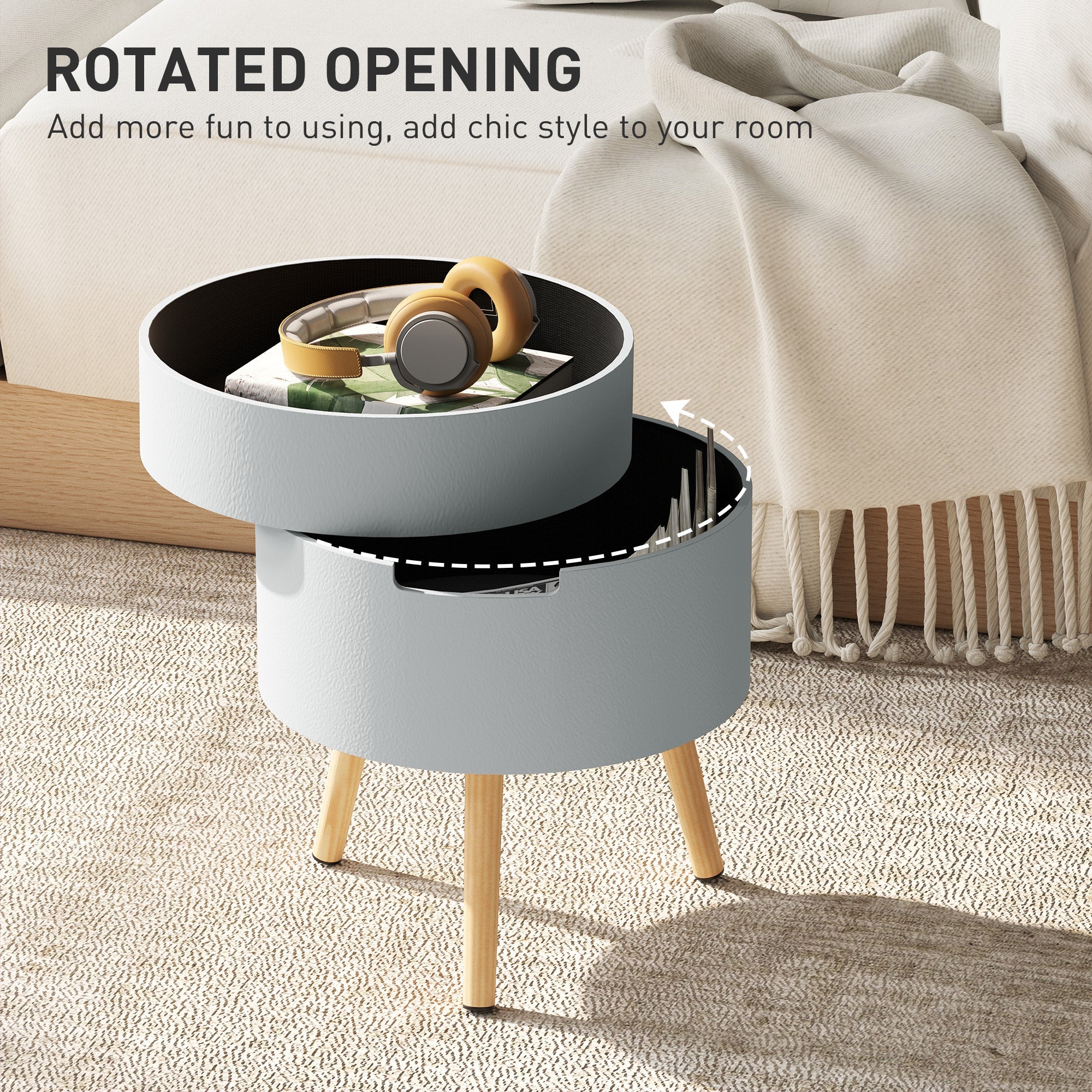 HOMCOM 3-Tier Coffee Table, Round End Table with 2 Hidden Compartments and Detachable Tray, Side Table with Storage for Living Room, Grey 