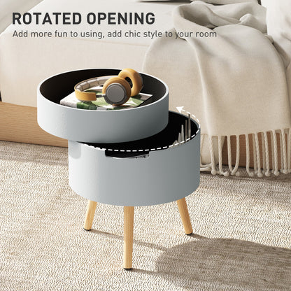 HOMCOM 3-Tier Coffee Table, Round End Table with 2 Hidden Compartments and Detachable Tray, Side Table with Storage for Living Room, Grey 