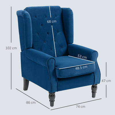 HOMCOM Wingback Accent Chair, Retro Upholstered Button Tufted Occasional Chair for Living Room and Bedroom, Blue 
