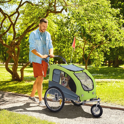 PawHut Dog Bike Trailer Pet Stroller Cart Carrier for Bicycle 360° Rotatable with Reflectors 3 Wheels Hitch Coupler Push/ Pull/ Brake Water Resistant Green 