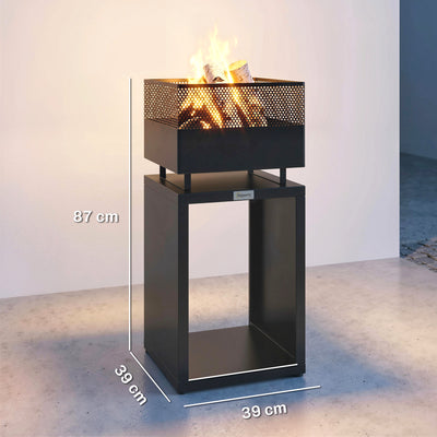 Outsunny Outdoor Fire Pit with Wood Storage Wood Burning Firepit with Mesh Sides 87 cm Black 