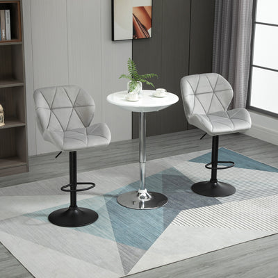 HOMCOM Adjustable Bar Stools Set of 2, Armless Upholstered Swivel Counter Chairs, Barstools with Back, Footrest, Light Grey 