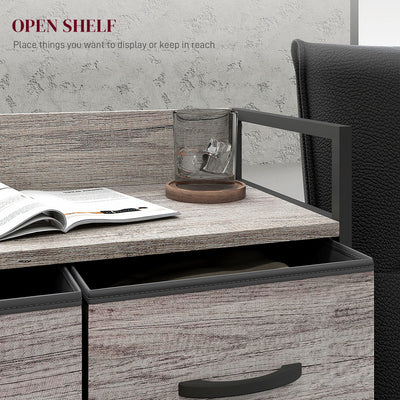 HOMCOM Rustic Chest of Four Fabric Drawers - Grey Wood Effect 