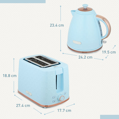 HOMCOM 1.7L 3000W Fast Boil Kettle & 2 Slice Toaster Set, Kettle and Toaster Set with Auto Shut Off, Browning Controls, Light Blue 