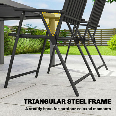 Outsunny Folding Garden Chairs, Garden Dining Chairs with Plastic Slatted Seat Back, Armrests, Steel Frame, Set of 4, Black 