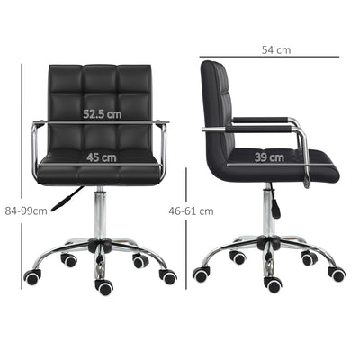 Vinsetto Office Chair, Makeup Vanity Chair, Mid Back Computer Chair, PU Leather Swivel Study Chair with Adjustable Height, Armrest and Rolling Wheels, Black 