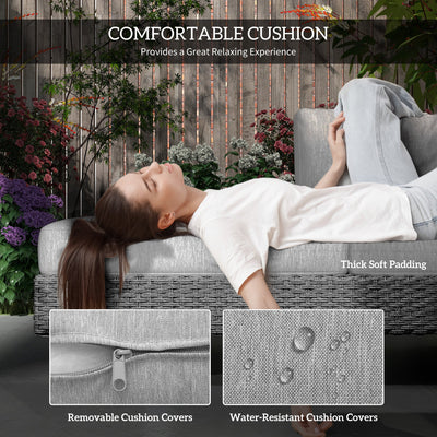 Outsunny 5-Seater Rattan Wicker Sofa Set Furniture Patio Tea Table Set with Cushions, Light Grey 
