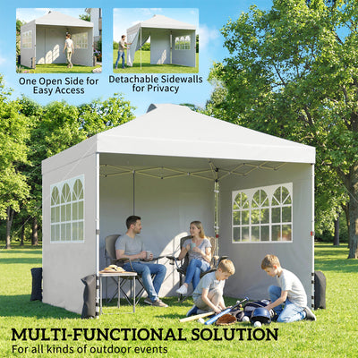 Outsunny Pop Up Gazebo Waterproof Height Adjustable Canopy with 3 Sidewalls Wheeled Bag for Parties 3 x 3 m White 