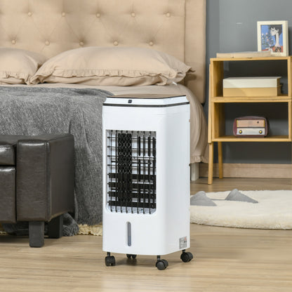 HOMCOM 3-in-1 Evaporative Air Cooler with 4L Water Tank, Portable Fan Cooler with Automatic Oscillation, Timer, Remote, White