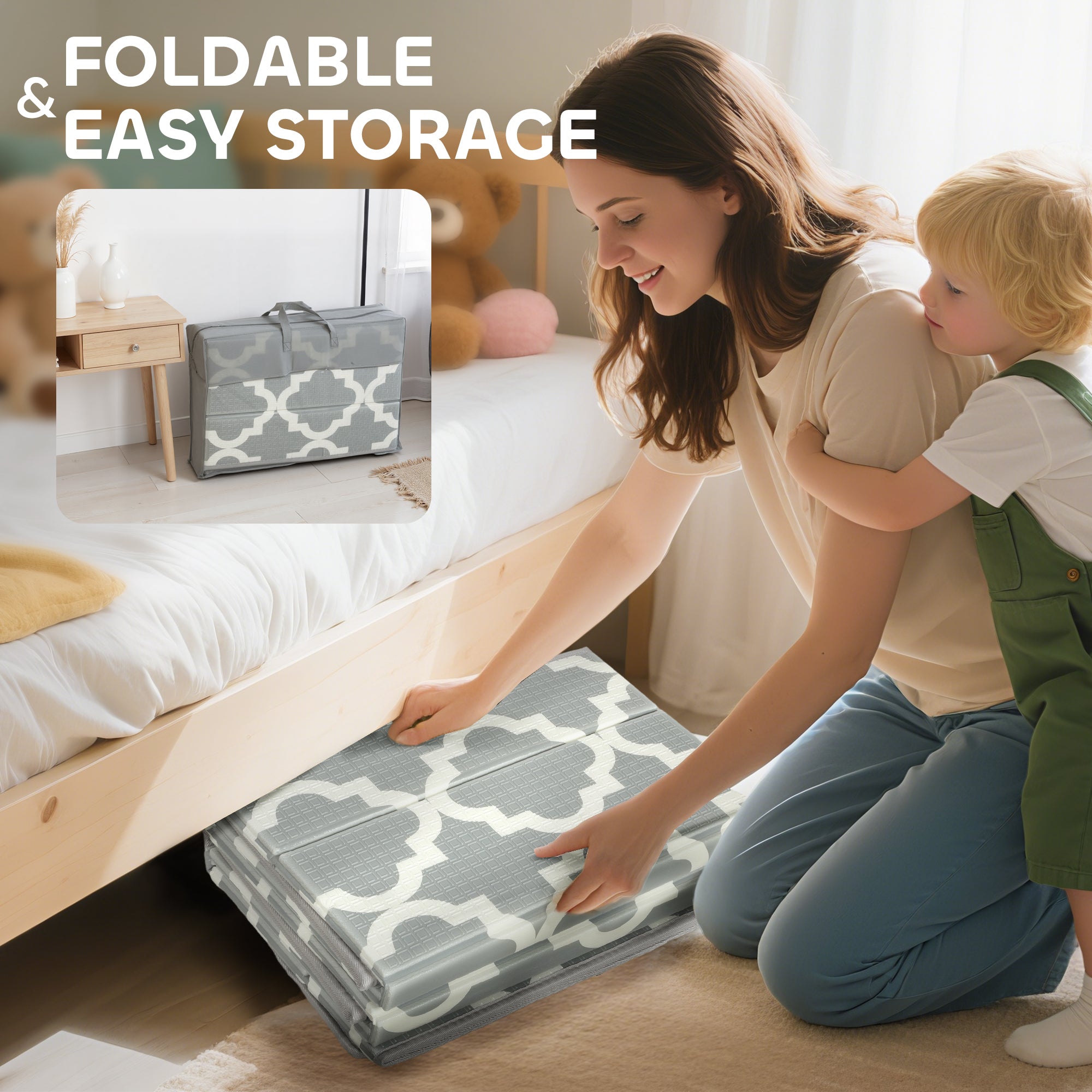 AIYAPLAY Foldable Baby Play Mat, Baby Playpen, Reversible Foam Playmat, Floor Mats for Toddlers, Traffic and Grey Diamond Theme 