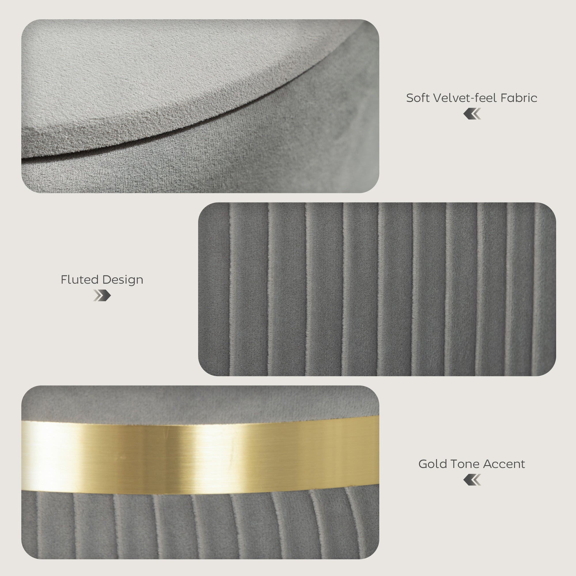 HOMCOM Velvet-Feel Storage Ottoman - Light Grey