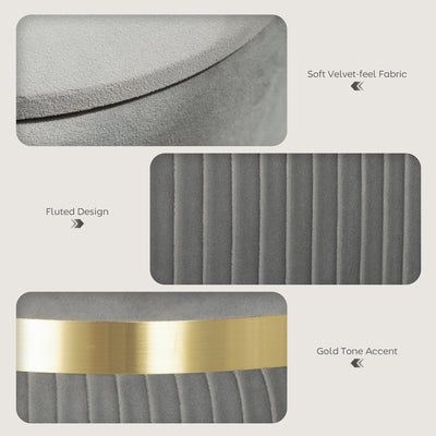 HOMCOM Velvet-Feel Storage Ottoman - Light Grey 