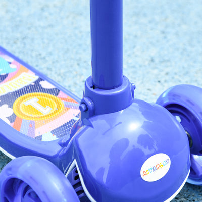 AIYAPLAY Kids 3 Wheel Scooter for 2-6 Years Old w/ Adjustable Height, LED Light, TPE Handlebar, Blue 