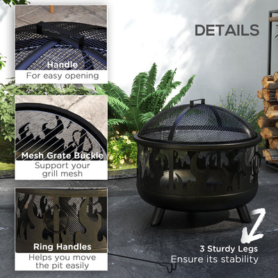 Outsunny Steel Fire Pit BBQ, with Poker - Black 