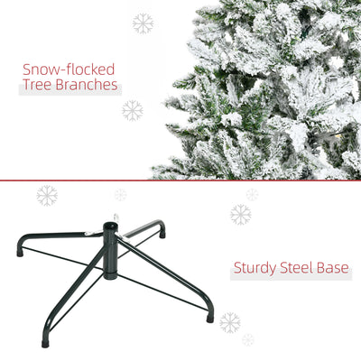 HOMCOM 5 Ft Snow Flocked Artificial Christmas Tree Xmas Pine Tree with Realistic Branches, Auto Open and Steel Base, Green 