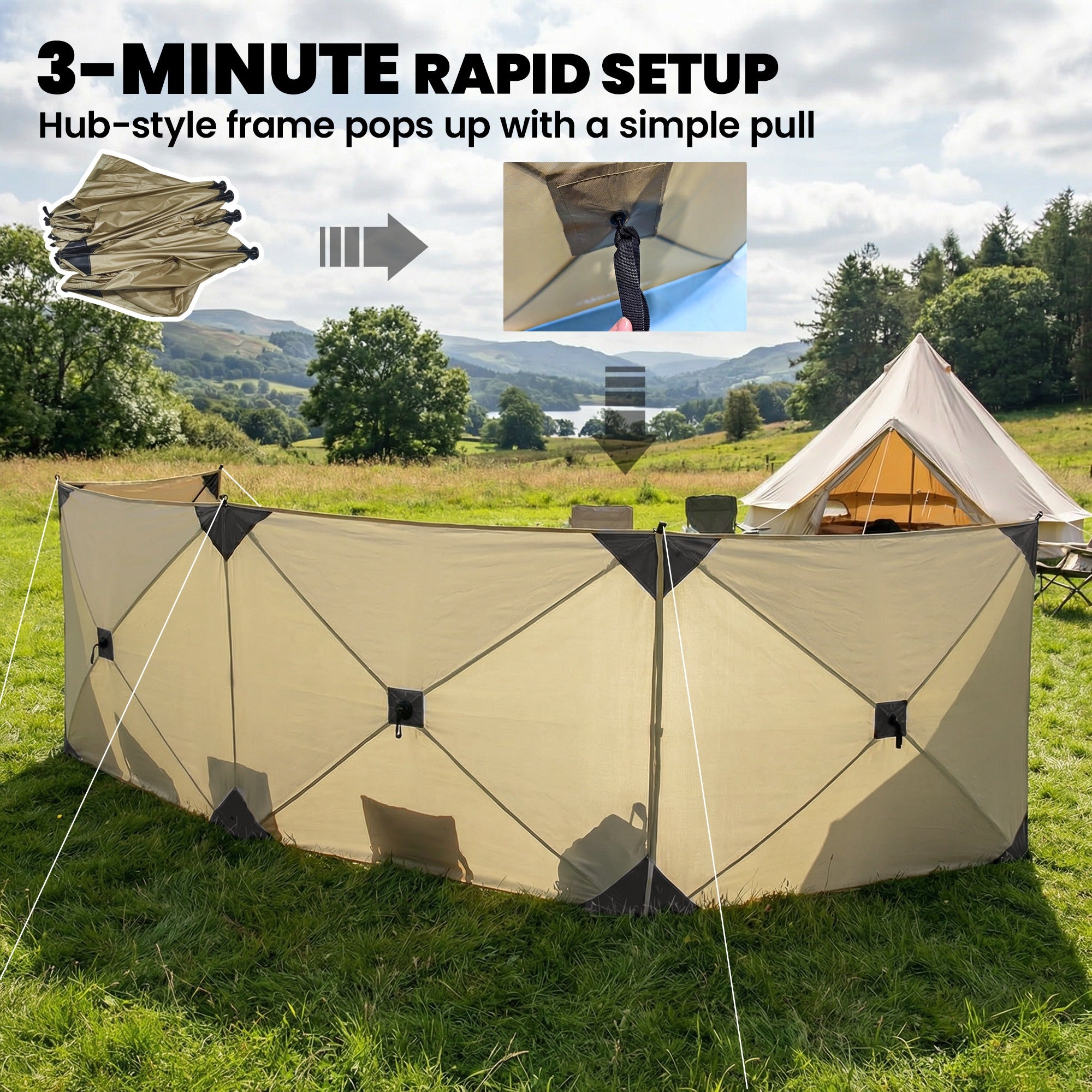 Outsunny Camping Windbreak Pop Up Windbreaker Blocker with Ropes Pegs for Beach Caravan Outdoor 480 x 120 cm 