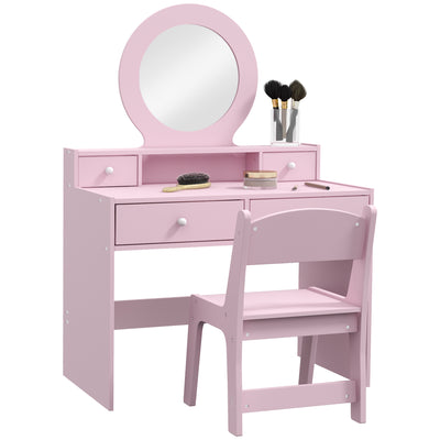 AIYAPLAY Kids Dressing Table Set Kids Make up Table with Stool and Mirror, Storage Drawers, Gift for Aged 3-8 