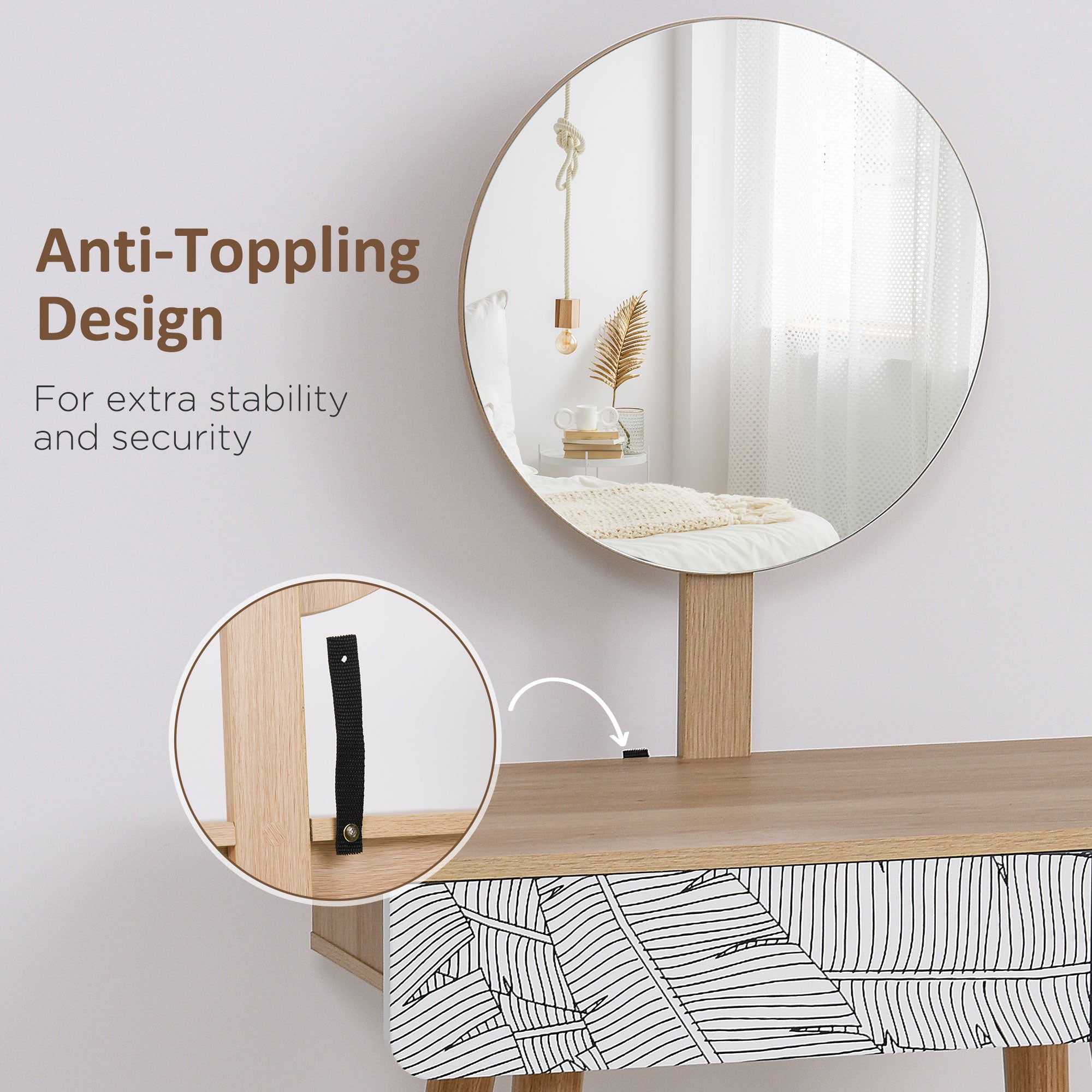 HOMCOM Dressing Table with Drawer and Mirror height adjustable Wooden Oak Color  Bedroom Dressing Room Elegant and Durable 