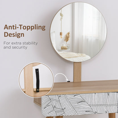 HOMCOM Dressing Table with Drawer and Mirror height adjustable Wooden Oak Color  Bedroom Dressing Room Elegant and Durable 