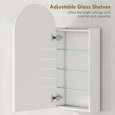 HOMCOM Arched Bathroom Mirror Cabinet with Adjustable Glass Shelves - White 