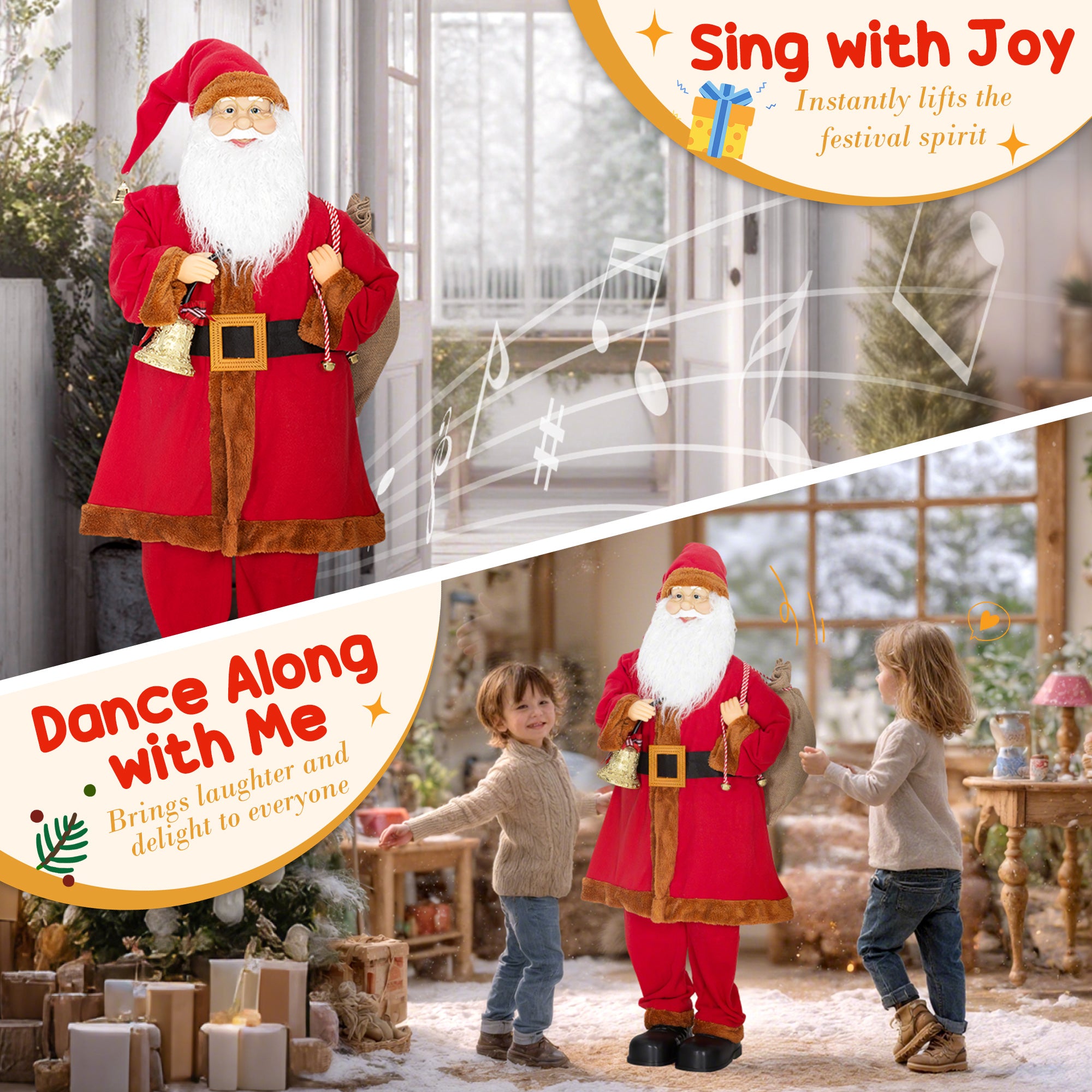 HOMCOM Singing and Dancing Santa Claus with Bell and Sack