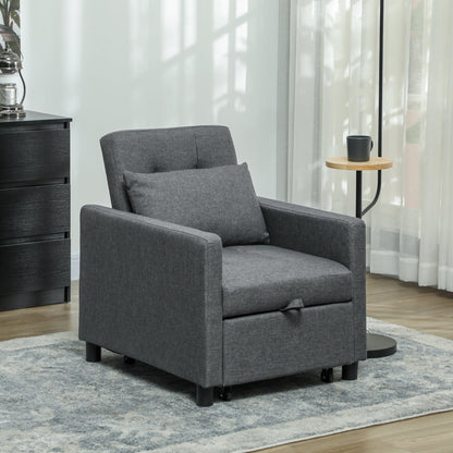 HOMCOM 3-In-1 Chair Bed, Convertible Sleeper Chair with Adjustable Backrest, Pillow and Footrest for Living Room, Dark Grey 