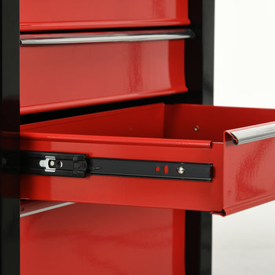HOMCOM 5-Drawer Tool Chest, Lockable Steel Tool Storage Cabinet with Wheels and Handle Tool Box for Garage, Workshop, Red 
