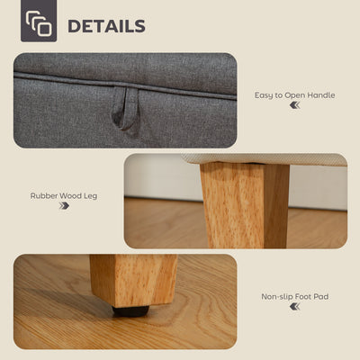 HOMCOM 16L Linen Storage Ottoman Padded Footstool with Rubberwood Legs for Storage Box, Bed End, Shoe Bench, Seating, Charcoal Grey 
