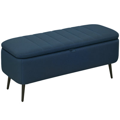 HOMCOM 92 x 31cm Linen-Look Storage Ottoman - Dark Blue 