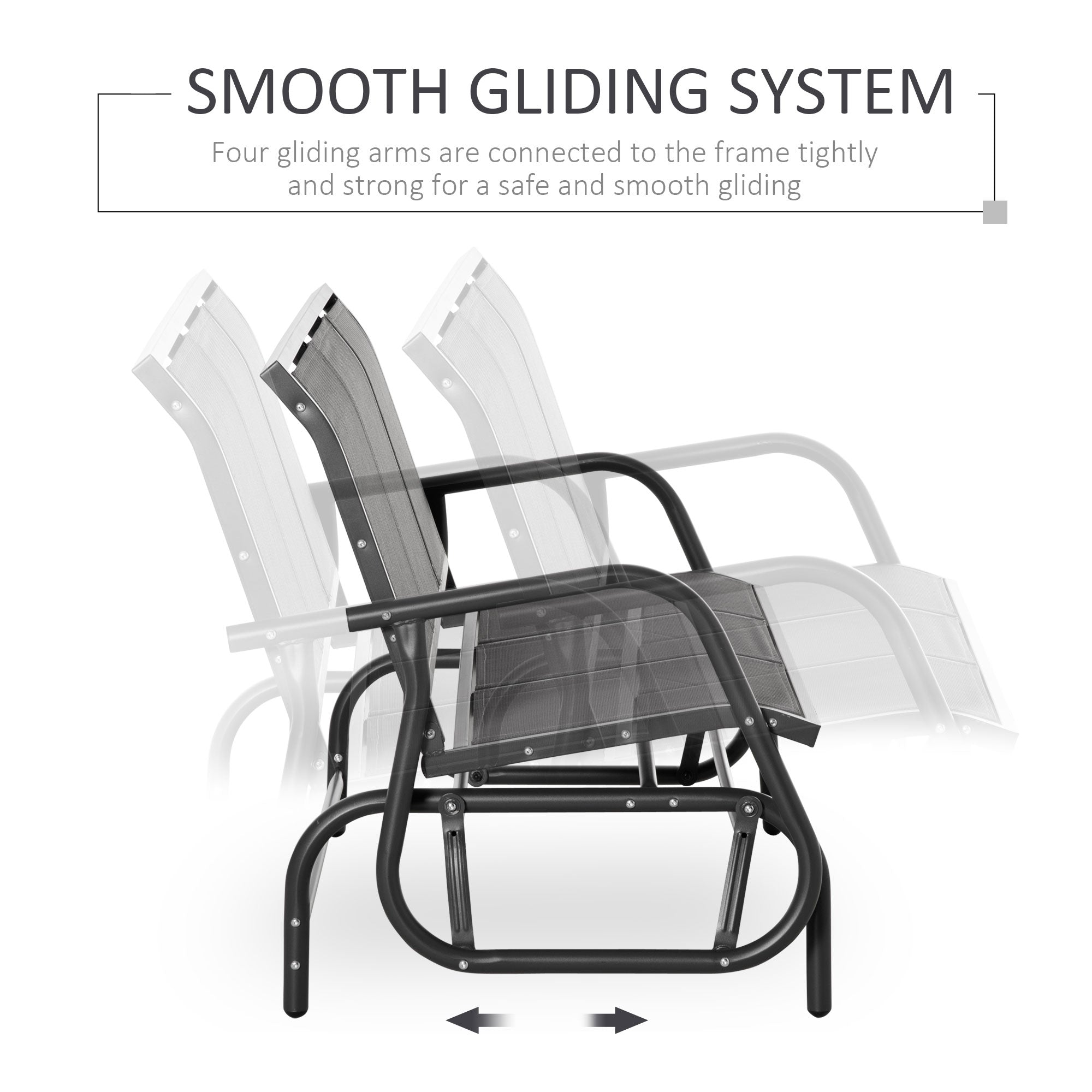 Outsunny 3-Seat Glider Rocking Chair for 3 People Garden Bench Patio Furniture Metal Frame, Grey 