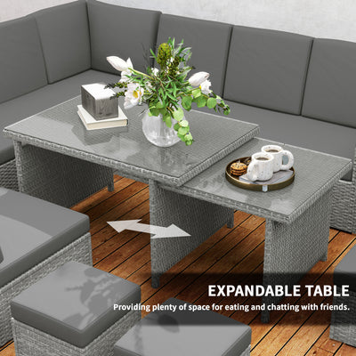 Outsunny Seven-Piece Rattan Garden Sofa Set, with Expanding Table - Light Grey 