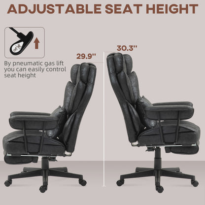 HOMCOM Office Chair with 6 Point Massage and Heat, Ergonomic Desk Chair with Foot Rest, Lumbar Support, Reclining Function and Wide Seat, Height-Adjustable High Back Swivel Rolling for Home, Black
