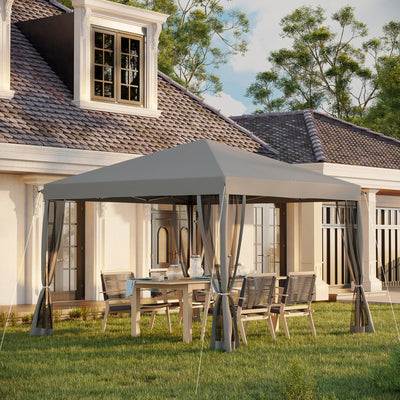 Outsunny 3 x 3\'c2\'a0m Pop Up Gazebo, 420D Garden Tent Canopy with Removable Mesh Sidewall Netting, Carry Bag for Garden Patio Outdoor, Light Grey 