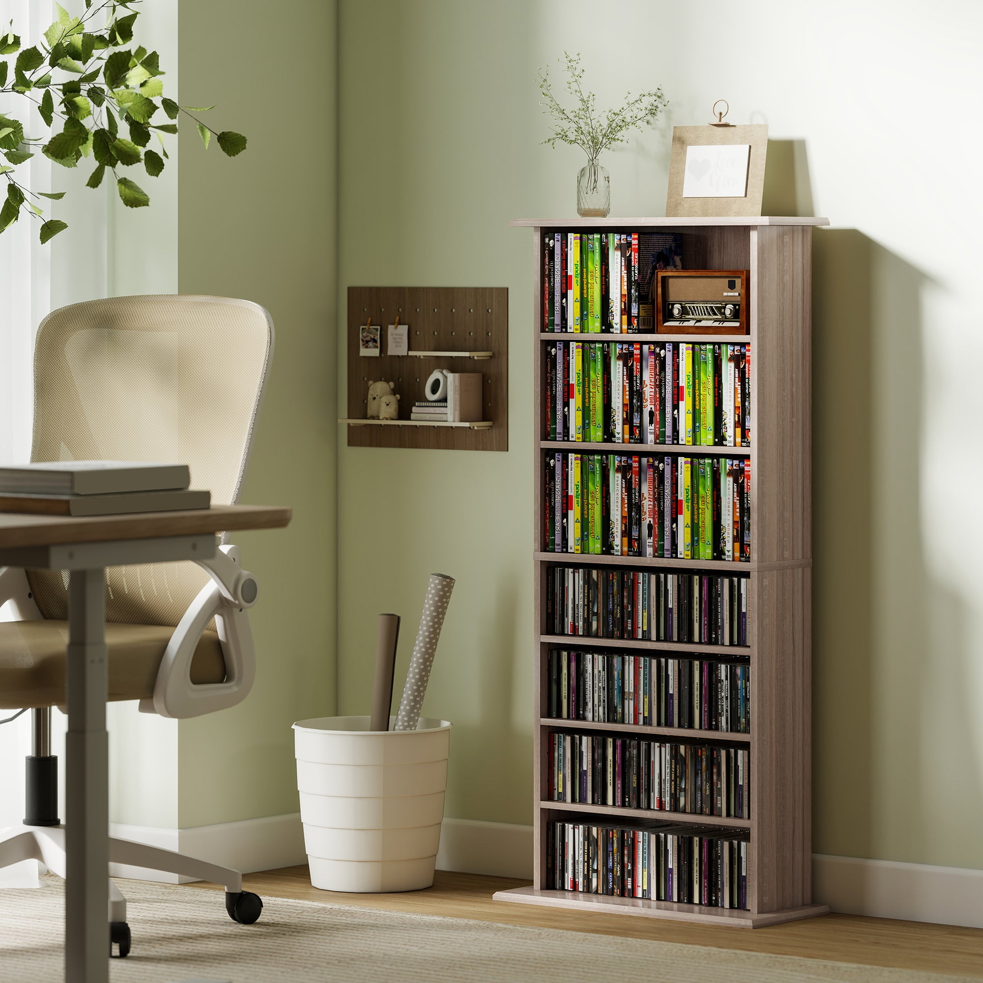HOMCOM 360 CD Storage Unit - Natural Wood Finish 