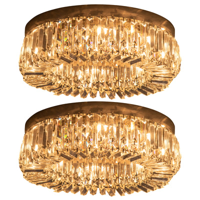 HOMCOM Crystal Ceiling Lights Set of 2, Modern Flush Chandeliers with Stainless Steel Base, Pendant Lights for Living Room Bedroom Dining Room, Silver Tone 