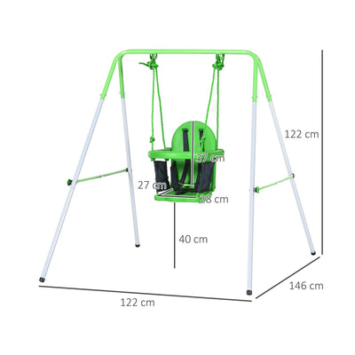 Outsunny Kids Swing, Steel Nursery Swing, with Seatbelt, High Support Back, Front Guard, for Ages 6-36 Months - Green 
