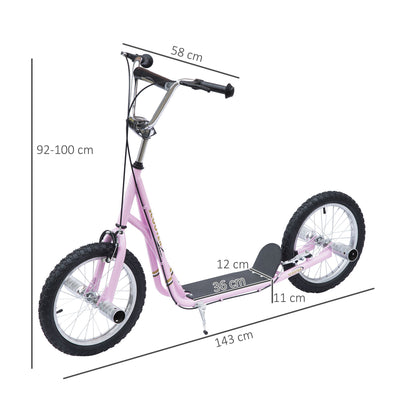 HOMCOM Stunt Scooter, Kids Scooter with Big Wheels, Adjustable Height, Dual Brakes, for Ages 5 Years+, Pink 