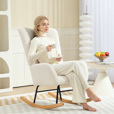 HOMCOM Teddy Fleece Rocking Chair - Cream White 
